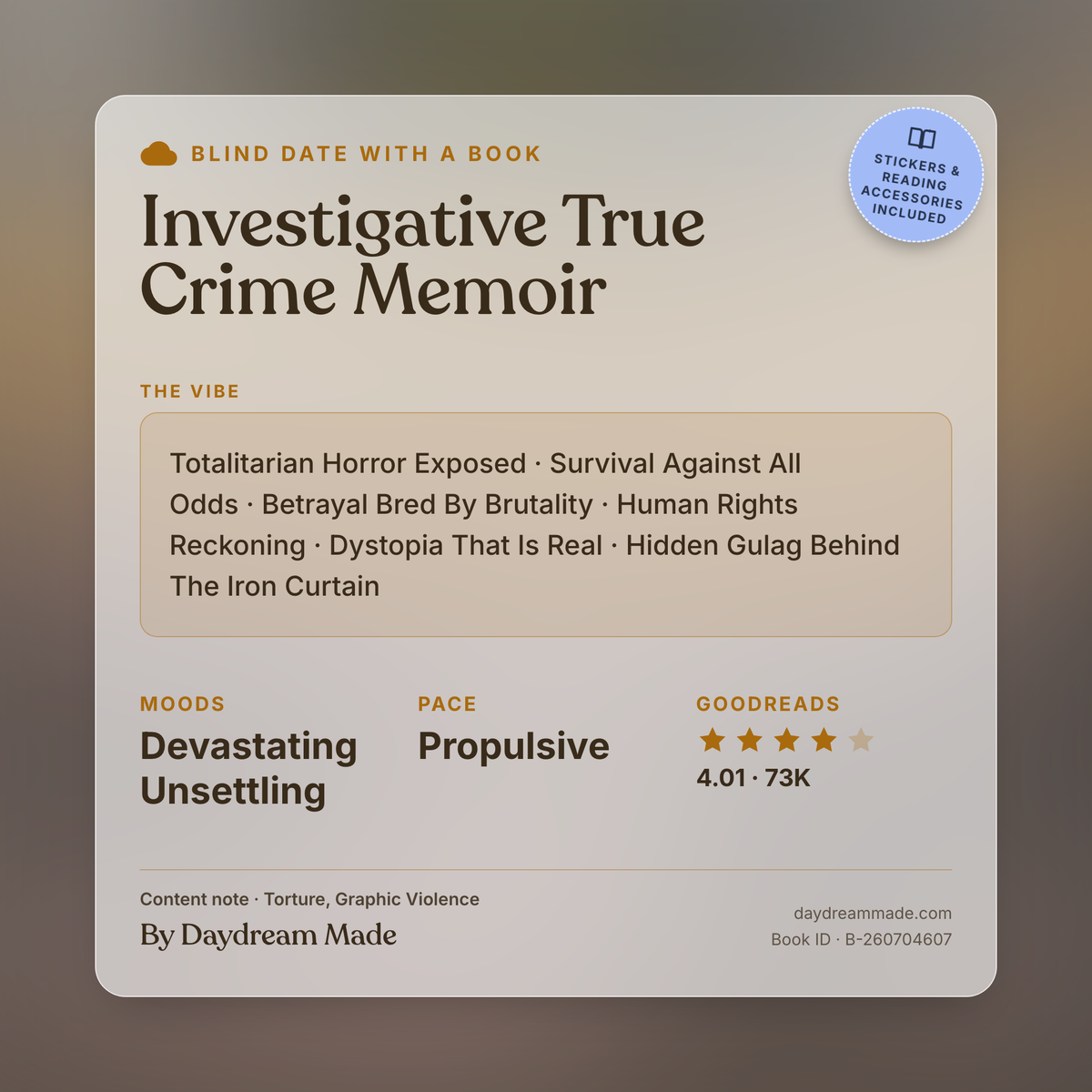 Blind Date With A Book that includes the following themes: Investigative True Crime Memoir, Totalitarian Horror Exposed, Survival Against All Odds, Betrayal Bred By Brutality, Human Rights Reckoning, Dystopia That Is Real, Hidden Gulag Behind The Iron Curtain