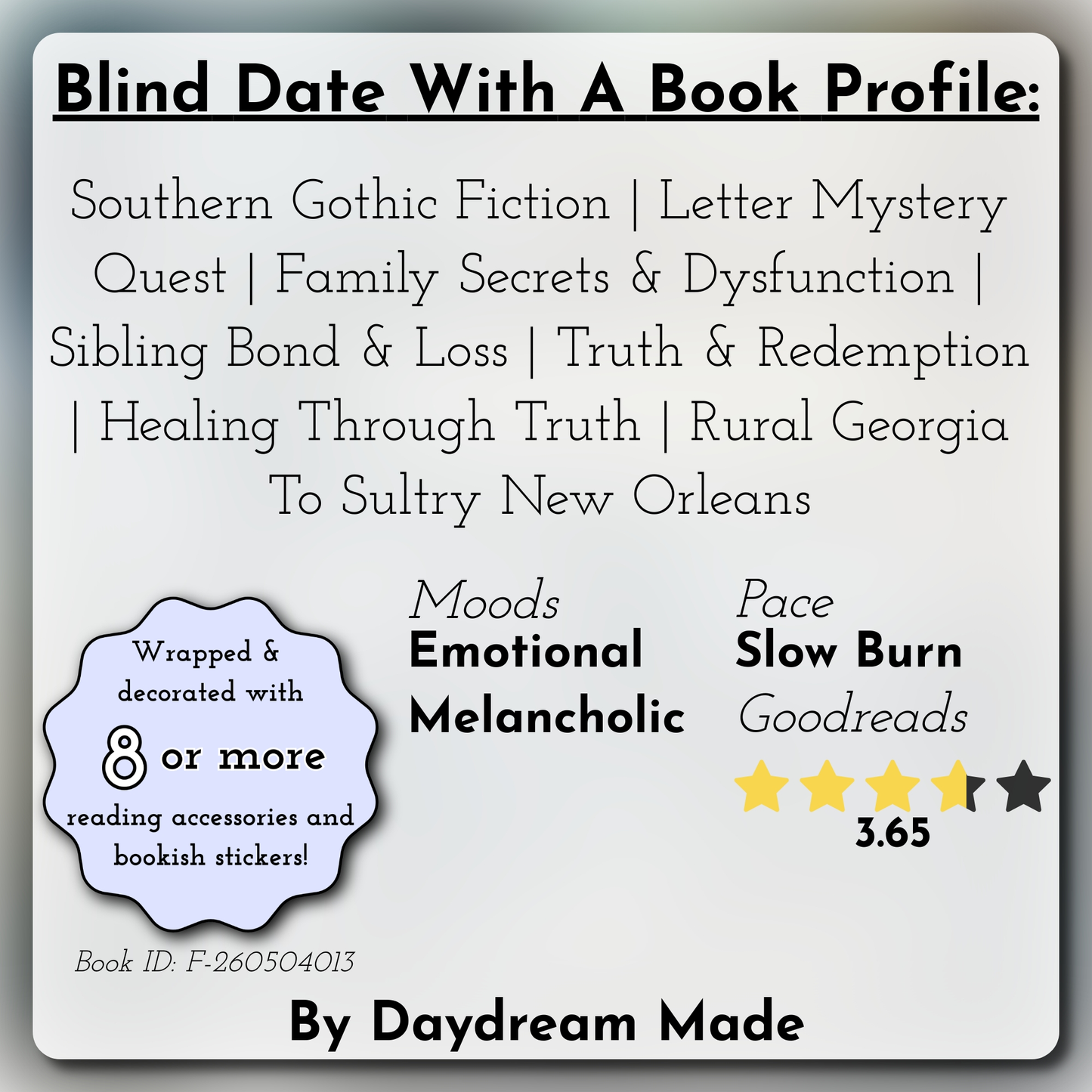 Blind Date With A Book that includes the following themes: Southern Gothic Fiction, Letter Mystery Quest, Family Secrets & Dysfunction, Sibling Bond & Loss, Truth & Redemption, Healing Through Truth, Rural Georgia To Sultry New Orleans