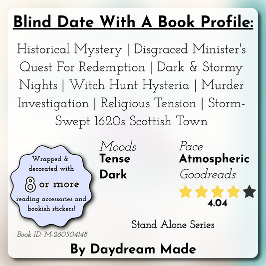 Blind Date With A Book that includes the following themes: Historical Mystery, Disgraced Minister's Quest For Redemption, Dark & Stormy Nights, Witch Hunt Hysteria, Murder Investigation, Religious Tension, Storm-Swept 1620s Scottish Town