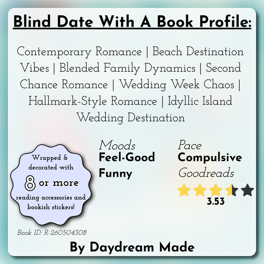 Blind Date With A Book that includes the following themes: Contemporary Romance, Beach Destination Vibes, Blended Family Dynamics, Second Chance Romance, Wedding Week Chaos, Hallmark-Style Romance, Idyllic Island Wedding Destination