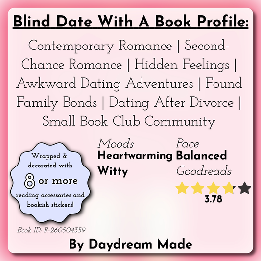Blind Date With A Book that includes the following themes: Contemporary Romance, Second-Chance Romance, Hidden Feelings, Awkward Dating Adventures, Found Family Bonds, Dating After Divorce, Small Book Club Community