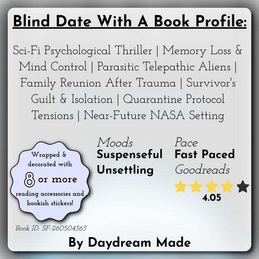 Blind Date With A Book that includes the following themes: Sci-Fi Psychological Thriller, Memory Loss & Mind Control, Parasitic Telepathic Aliens, Family Reunion After Trauma, Survivor's Guilt & Isolation, Quarantine Protocol Tensions, Near-Future NASA Setting