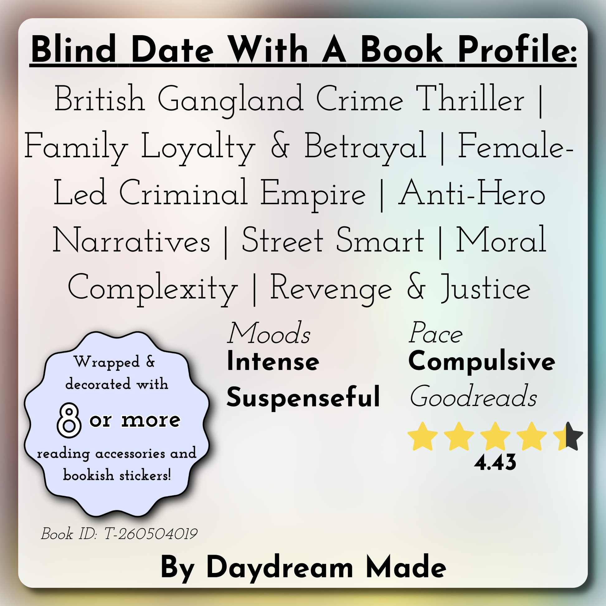 Blind Date With A Book that includes the following themes: British Gangland Crime Thriller, Family Loyalty & Betrayal, Female-Led Criminal Empire, Anti-Hero Narratives, Street Smart, Moral Complexity, Revenge & Justice