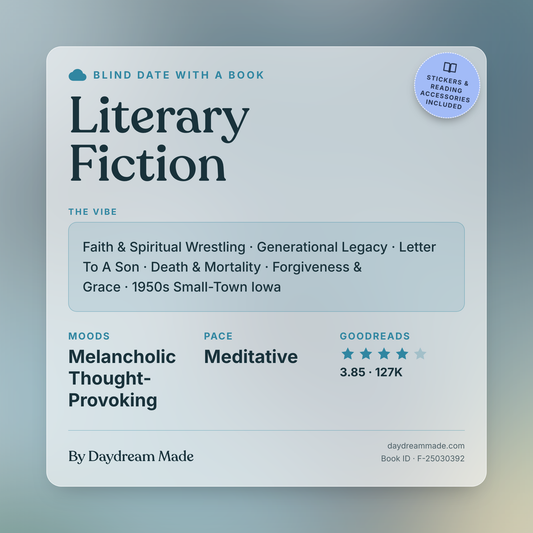 Blind Date With A Book that includes the following themes: Literary Fiction, Faith & Spiritual Wrestling, Generational Legacy, Letter To A Son, Death & Mortality, Forgiveness & Grace, 1950s Small-Town Iowa