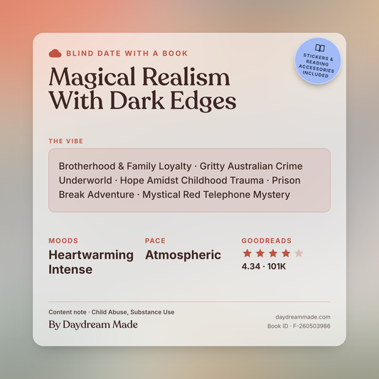 Blind Date With A Book that includes the following themes: Magical Realism With Dark Edges, Brotherhood & Family Loyalty, Gritty Australian Crime Underworld, Hope Amidst Childhood Trauma, Prison Break Adventure, Mystical Red Telephone Mystery