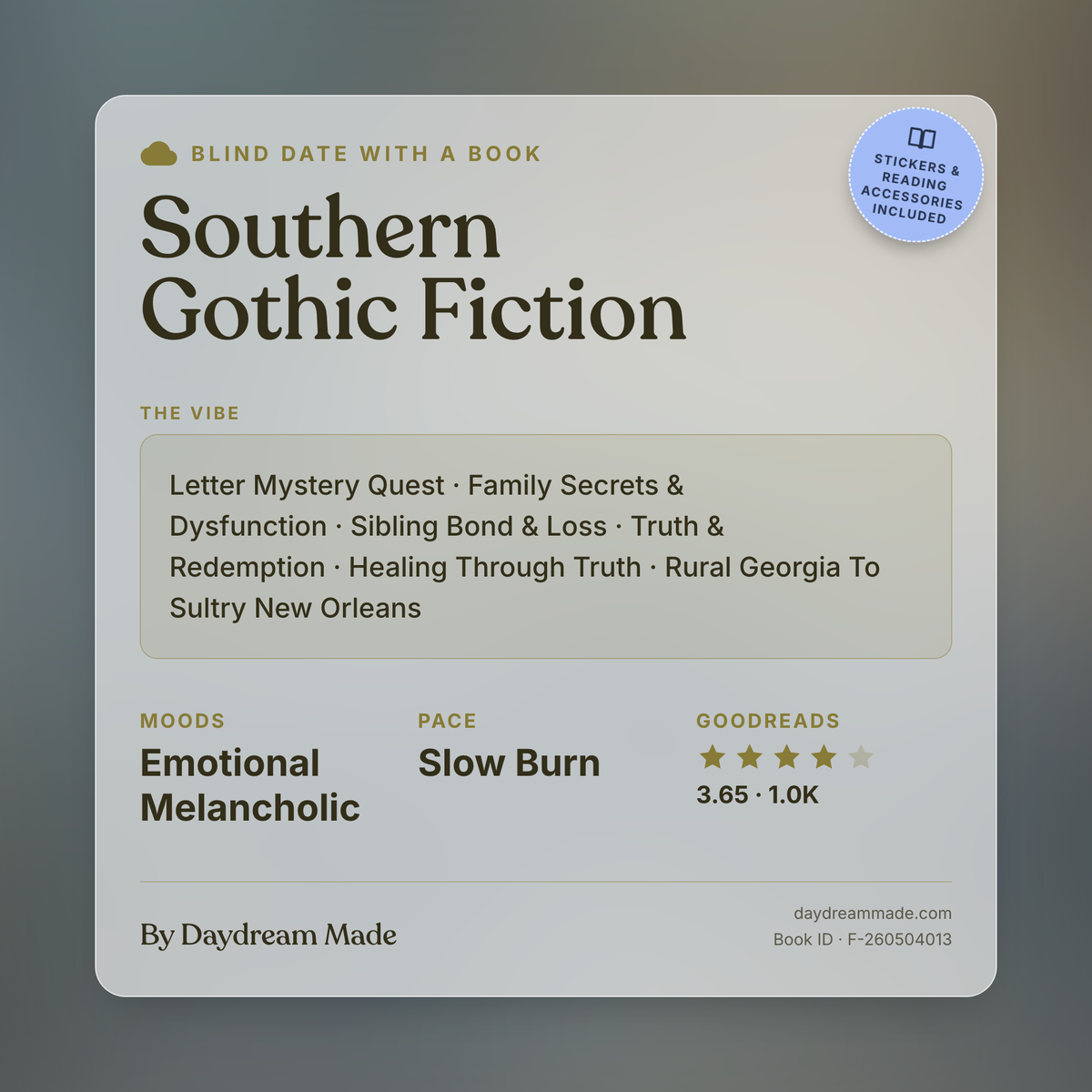 Blind Date With A Book that includes the following themes: Southern Gothic Fiction, Letter Mystery Quest, Family Secrets & Dysfunction, Sibling Bond & Loss, Truth & Redemption, Healing Through Truth, Rural Georgia To Sultry New Orleans