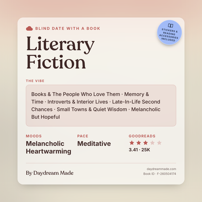Blind Date With A Book that includes the following themes: Literary Fiction, Books & The People Who Love Them, Memory & Time, Introverts & Interior Lives, Late-In-Life Second Chances, Small Towns & Quiet Wisdom, Melancholic But Hopeful