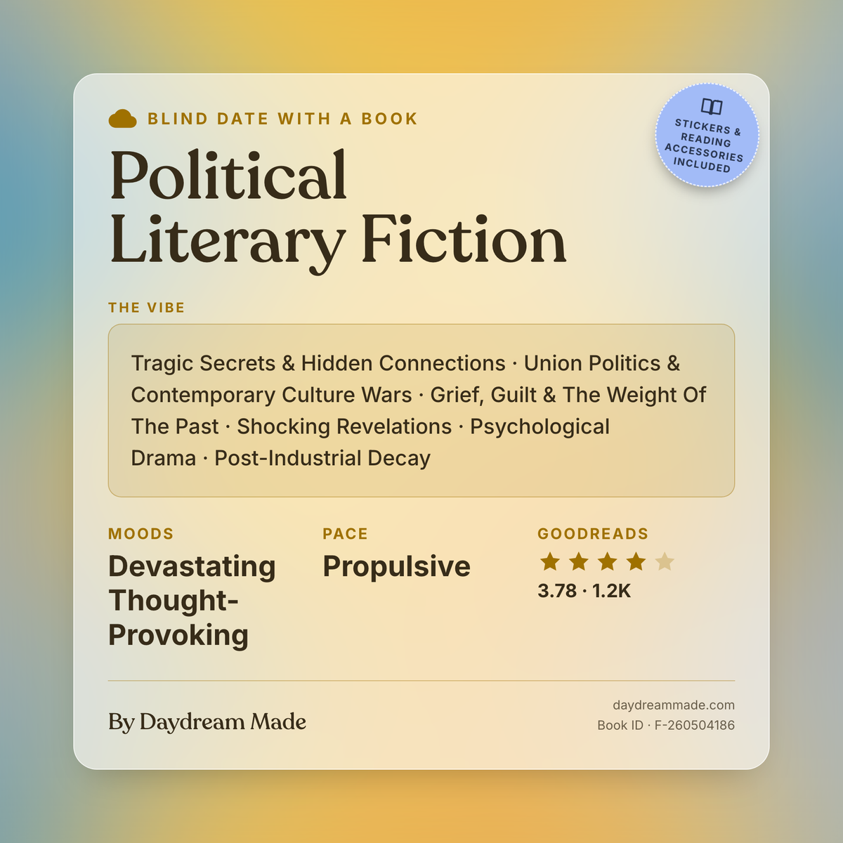 Blind Date With A Book that includes the following themes: Political Literary Fiction, Tragic Secrets & Hidden Connections, Union Politics & Contemporary Culture Wars, Grief, Guilt & The Weight Of The Past, Shocking Revelations, Psychological Drama, Post-Industrial Decay