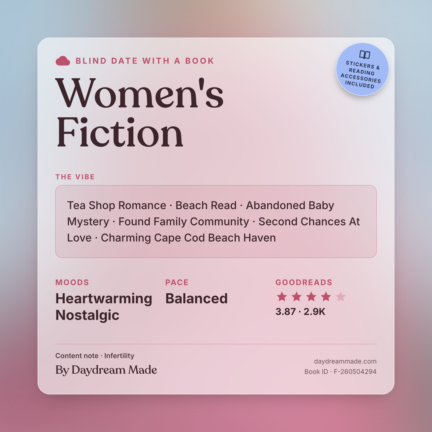 Blind Date With A Book that includes the following themes: Women's Fiction, Tea Shop Romance, Beach Read, Abandoned Baby Mystery, Found Family Community, Second Chances At Love, Charming Cape Cod Beach Haven