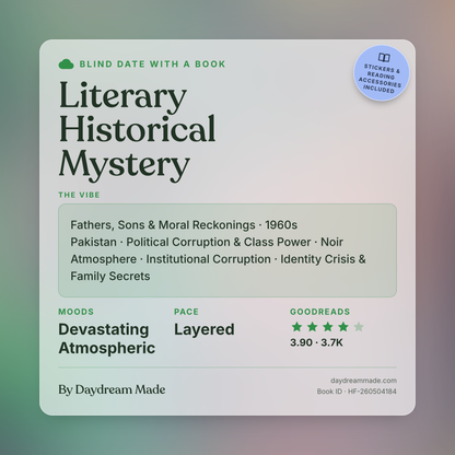 Blind Date With A Book that includes the following themes: Literary Historical Mystery, Fathers, Sons & Moral Reckonings, 1960s Pakistan, Political Corruption & Class Power, Noir Atmosphere, Institutional Corruption, Identity Crisis & Family Secrets