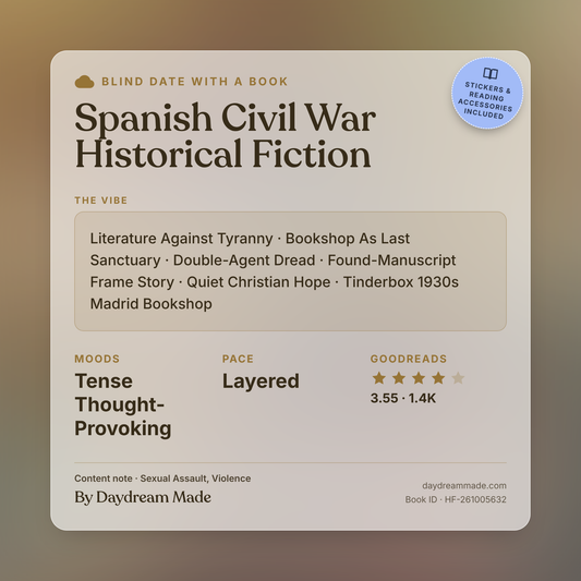 Blind Date With A Book that includes the following themes: Spanish Civil War Historical Fiction, Literature Against Tyranny, Bookshop As Last Sanctuary, Double-Agent Dread, Found-Manuscript Frame Story, Quiet Christian Hope, Tinderbox 1930s Madrid Bookshop