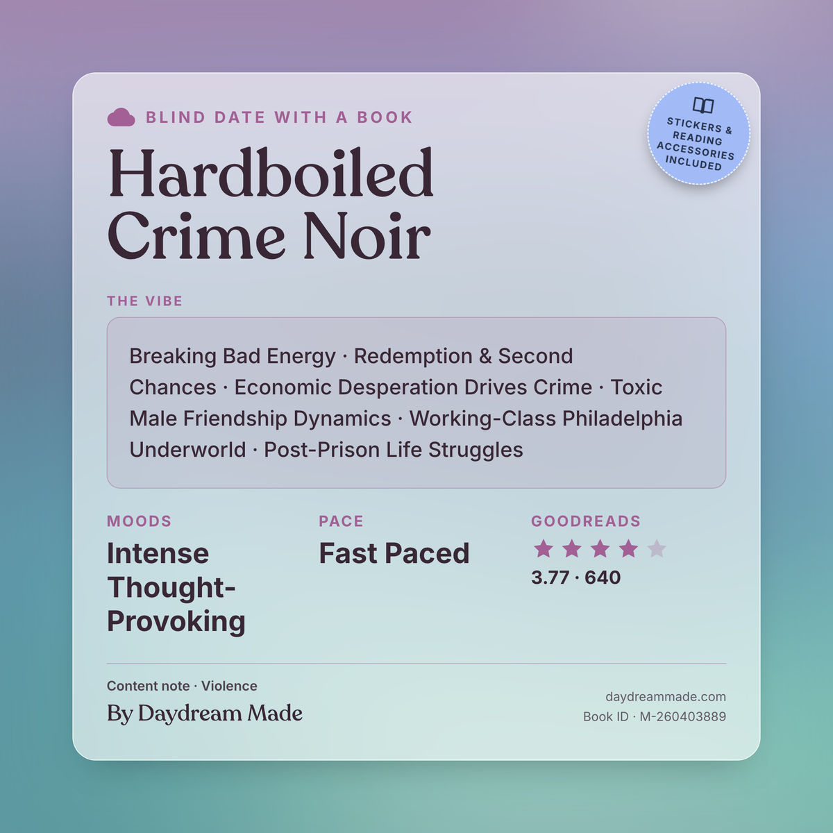 Blind Date With A Book that includes the following themes: Hardboiled Crime Noir, Breaking Bad Energy, Redemption & Second Chances, Economic Desperation Drives Crime, Toxic Male Friendship Dynamics, Working-Class Philadelphia Underworld, Post-Prison Life Struggles