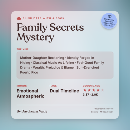 Blind Date With A Book that includes the following themes: Family Secrets Mystery, Mother-Daughter Reckoning, Identity Forged In Hiding, Classical Music As Lifeline, Feel-Good Family Drama, Wealth, Prejudice & Blame, Sun-Drenched Puerto Rico