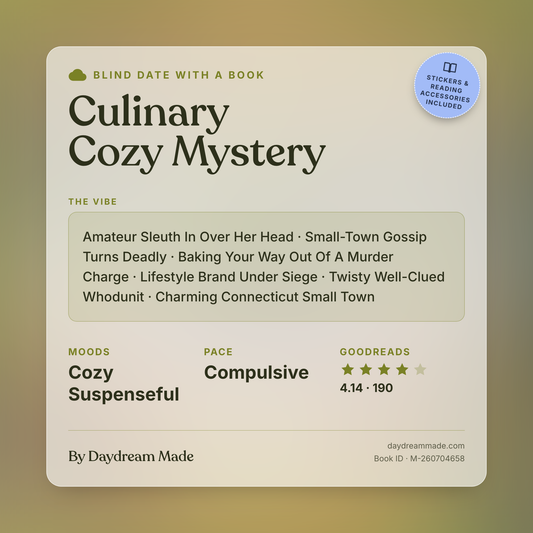 Blind Date With A Book that includes the following themes: Culinary Cozy Mystery, Amateur Sleuth In Over Her Head, Small-Town Gossip Turns Deadly, Baking Your Way Out Of A Murder Charge, Lifestyle Brand Under Siege, Twisty Well-Clued Whodunit, Charming Connecticut Small Town