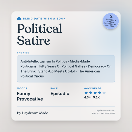 Blind Date With A Book that includes the following themes: Political Satire, Anti-Intellectualism In Politics, Media-Made Politicians, Fifty Years Of Political Gaffes, Democracy On The Brink, Stand-Up Meets Op-Ed, The American Political Circus