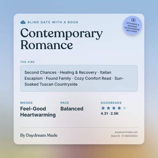 Blind Date With A Book that includes the following themes: Contemporary Romance, Second Chances, Healing & Recovery, Italian Escapism, Found Family, Cozy Comfort Read, Sun-Soaked Tuscan Countryside