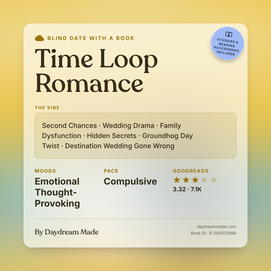 Blind Date With A Book that includes the following themes: Time Loop Romance, Second Chances, Wedding Drama, Family Dysfunction, Hidden Secrets, Groundhog Day Twist, Destination Wedding Gone Wrong