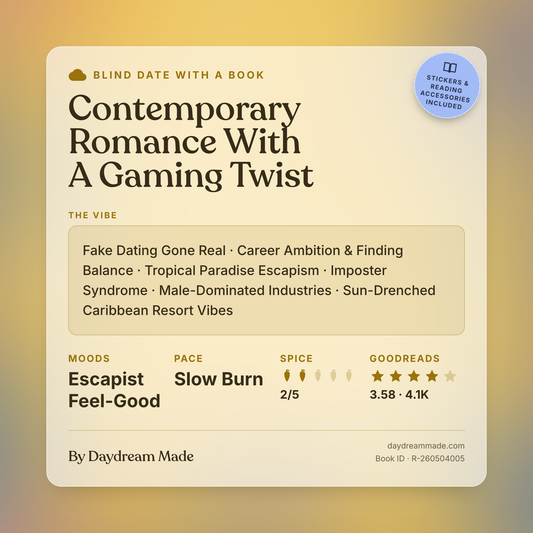 Blind Date With A Book that includes the following themes: Contemporary Romance With A Gaming Twist, Fake Dating Gone Real, Career Ambition & Finding Balance, Tropical Paradise Escapism, Imposter Syndrome, Male-Dominated Industries, Sun-Drenched Caribbean Resort Vibes