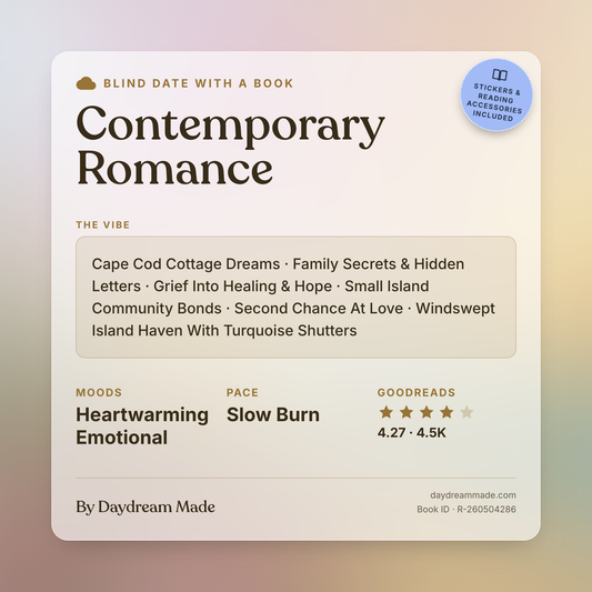 Blind Date With A Book that includes the following themes: Contemporary Romance, Cape Cod Cottage Dreams, Family Secrets & Hidden Letters, Grief Into Healing & Hope, Small Island Community Bonds, Second Chance At Love, Windswept Island Haven With Turquoise Shutters