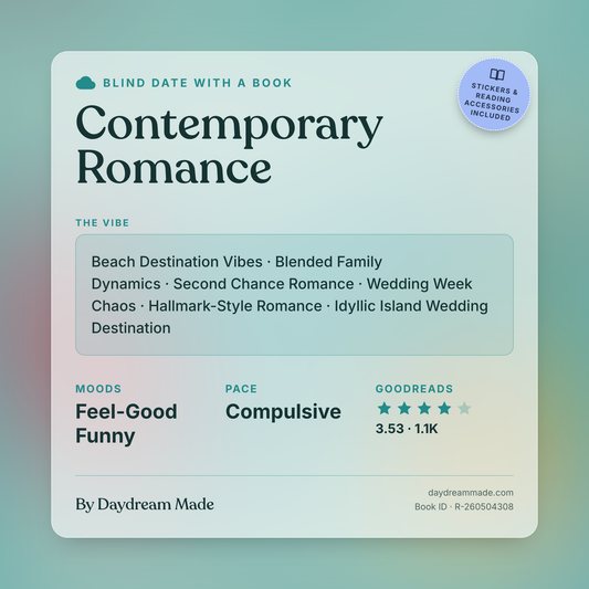 Blind Date With A Book that includes the following themes: Contemporary Romance, Beach Destination Vibes, Blended Family Dynamics, Second Chance Romance, Wedding Week Chaos, Hallmark-Style Romance, Idyllic Island Wedding Destination