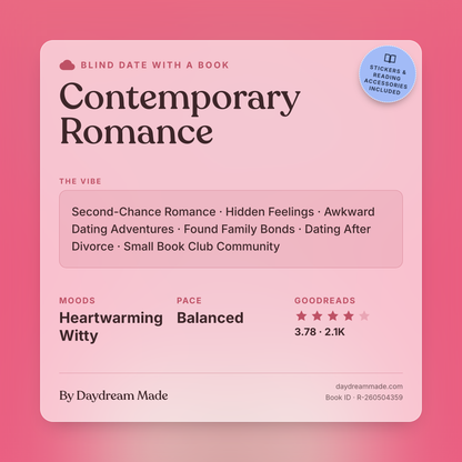 Blind Date With A Book that includes the following themes: Contemporary Romance, Second-Chance Romance, Hidden Feelings, Awkward Dating Adventures, Found Family Bonds, Dating After Divorce, Small Book Club Community