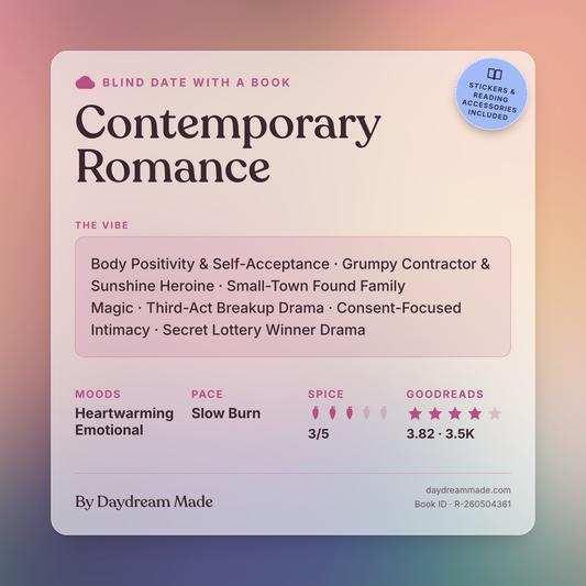 Blind Date With A Book that includes the following themes: Contemporary Romance, Body Positivity & Self-Acceptance, Grumpy Contractor & Sunshine Heroine, Small-Town Found Family Magic, Third-Act Breakup Drama, Consent-Focused Intimacy, Secret Lottery Winner Drama