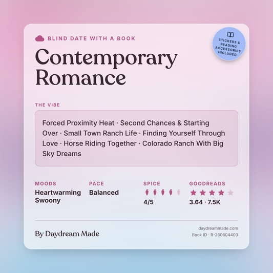 Blind Date With A Book that includes the following themes: Contemporary Romance, Forced Proximity Heat, Second Chances & Starting Over, Small Town Ranch Life, Finding Yourself Through Love, Horse Riding Together, Colorado Ranch With Big Sky Dreams