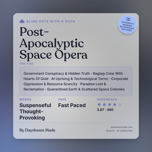 Blind Date With A Book that includes the following themes: Post-Apocalyptic Space Opera, Government Conspiracy & Hidden Truth, Ragtag Crew With Hearts Of Gold, AI Uprising & Technological Terror, Corporate Oppression & Resource Scarcity, Paradise Lost & Reclamation, Quarantined Earth & Scattered Space Colonies
