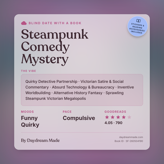Blind Date With A Book that includes the following themes: Steampunk Comedy Mystery, Quirky Detective Partnership, Victorian Satire & Social Commentary, Absurd Technology & Bureaucracy, Inventive Worldbuilding, Alternative History Fantasy, Sprawling Steampunk Victorian Megalopolis