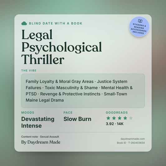 Blind Date With A Book that includes the following themes: Legal Psychological Thriller, Family Loyalty & Moral Gray Areas, Justice System Failures, Toxic Masculinity & Shame, Mental Health & PTSD, Revenge & Protective Instincts, Small-Town Maine Legal Drama