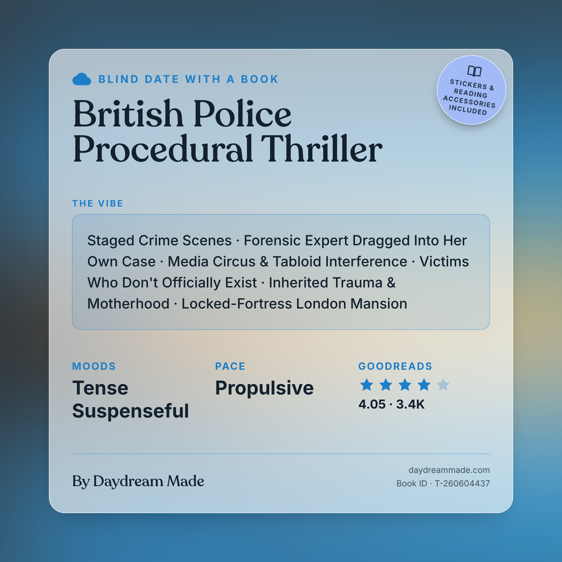 Blind Date With A Book that includes the following themes: British Police Procedural Thriller, Staged Crime Scenes, Forensic Expert Dragged Into Her Own Case, Media Circus & Tabloid Interference, Victims Who Don't Officially Exist, Inherited Trauma & Motherhood, Locked-Fortress London Mansion