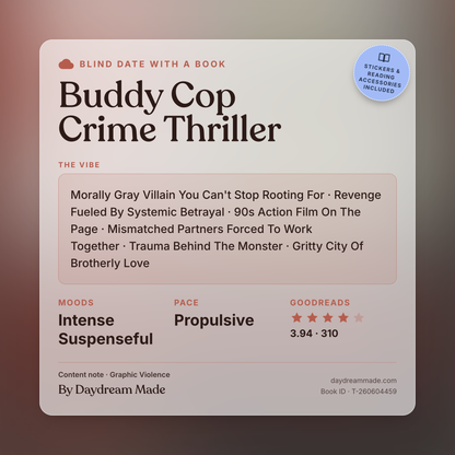 Blind Date With A Book that includes the following themes: Buddy Cop Crime Thriller, Morally Gray Villain You Can't Stop Rooting For, Revenge Fueled By Systemic Betrayal, 90s Action Film On The Page, Mismatched Partners Forced To Work Together, Trauma Behind The Monster, Gritty City Of Brotherly Love