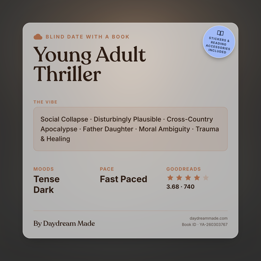 Blind Date With A Book that includes the following themes: Young Adult Thriller, Social Collapse, Disturbingly Plausible, Cross-Country Apocalypse, Father Daughter, Moral Ambiguity, Trauma & Healing