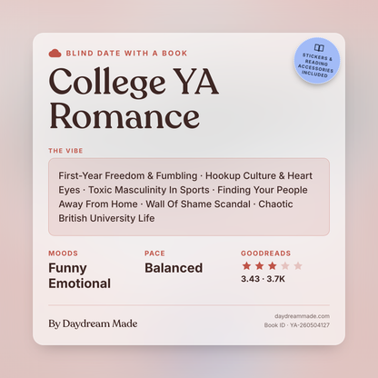 Blind Date With A Book that includes the following themes: College YA Romance, First-Year Freedom & Fumbling, Hookup Culture & Heart Eyes, Toxic Masculinity In Sports, Finding Your People Away From Home, Wall Of Shame Scandal, Chaotic British University Life