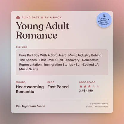 Blind Date With A Book that includes the following themes: Young Adult Romance, Fake Bad Boy With A Soft Heart, Music Industry Behind The Scenes, First Love & Self-Discovery, Demisexual Representation, Immigration Stories, Sun-Soaked LA Music Scene