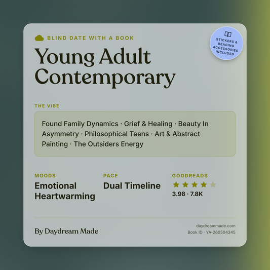 Blind Date With A Book that includes the following themes: Young Adult Contemporary, Found Family Dynamics, Grief & Healing, Beauty In Asymmetry, Philosophical Teens, Art & Abstract Painting, The Outsiders Energy