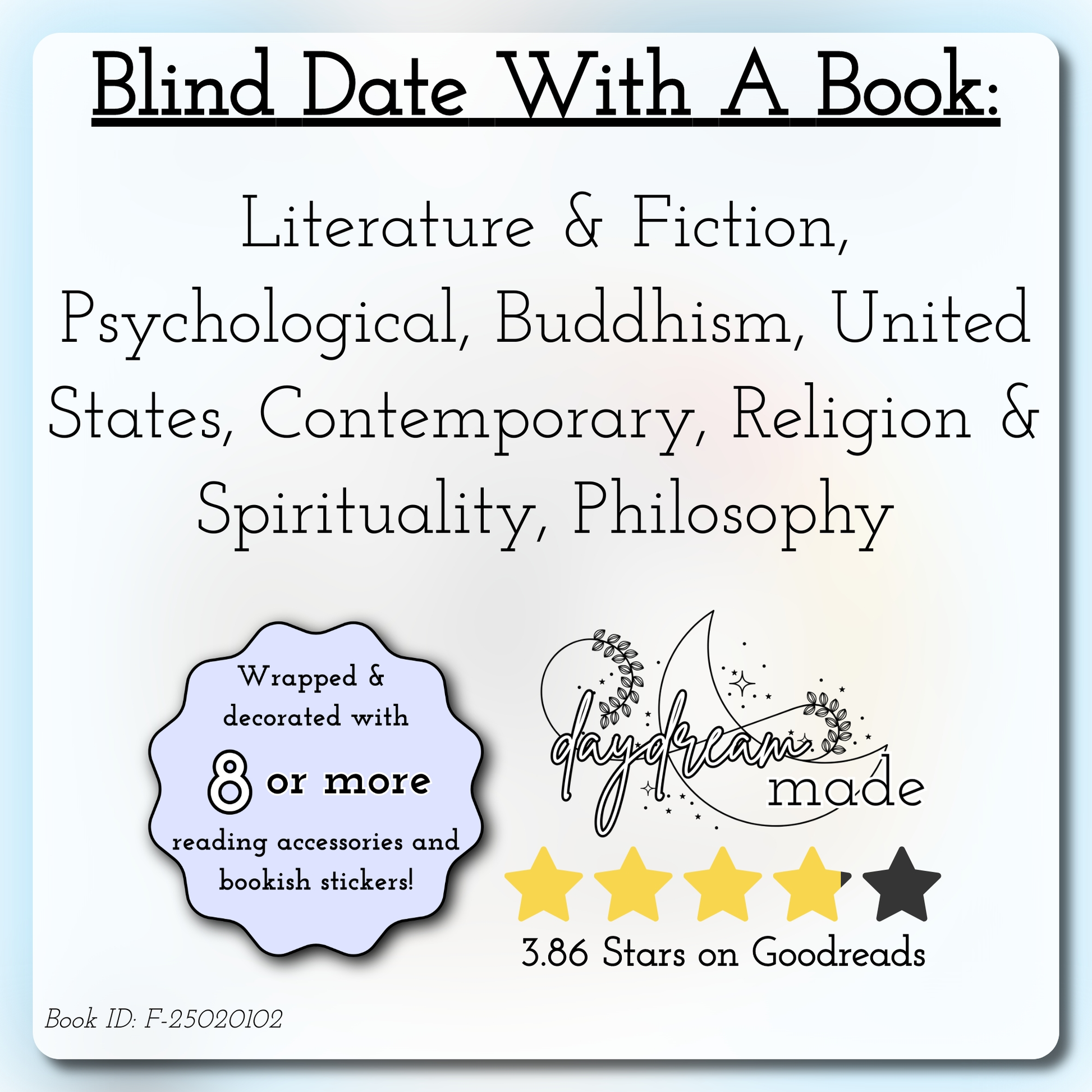 Blind Date With A Book that includes the following themes: Literature & Fiction, Psychological, Buddhism, United States, Contemporary, Religion & Spirituality, Philosophy