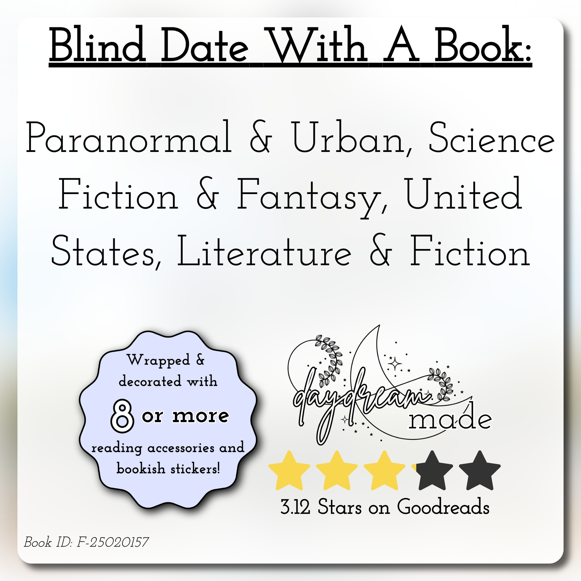 Blind Date With A Book that includes the following themes: Paranormal & Urban, Science Fiction & Fantasy, United States, Literature & Fiction