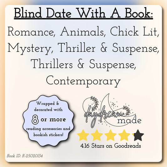 Blind Date With A Book that includes the following themes: Romance, Animals, Chick Lit, Mystery, Thriller & Suspense, Thrillers & Suspense, Contemporary