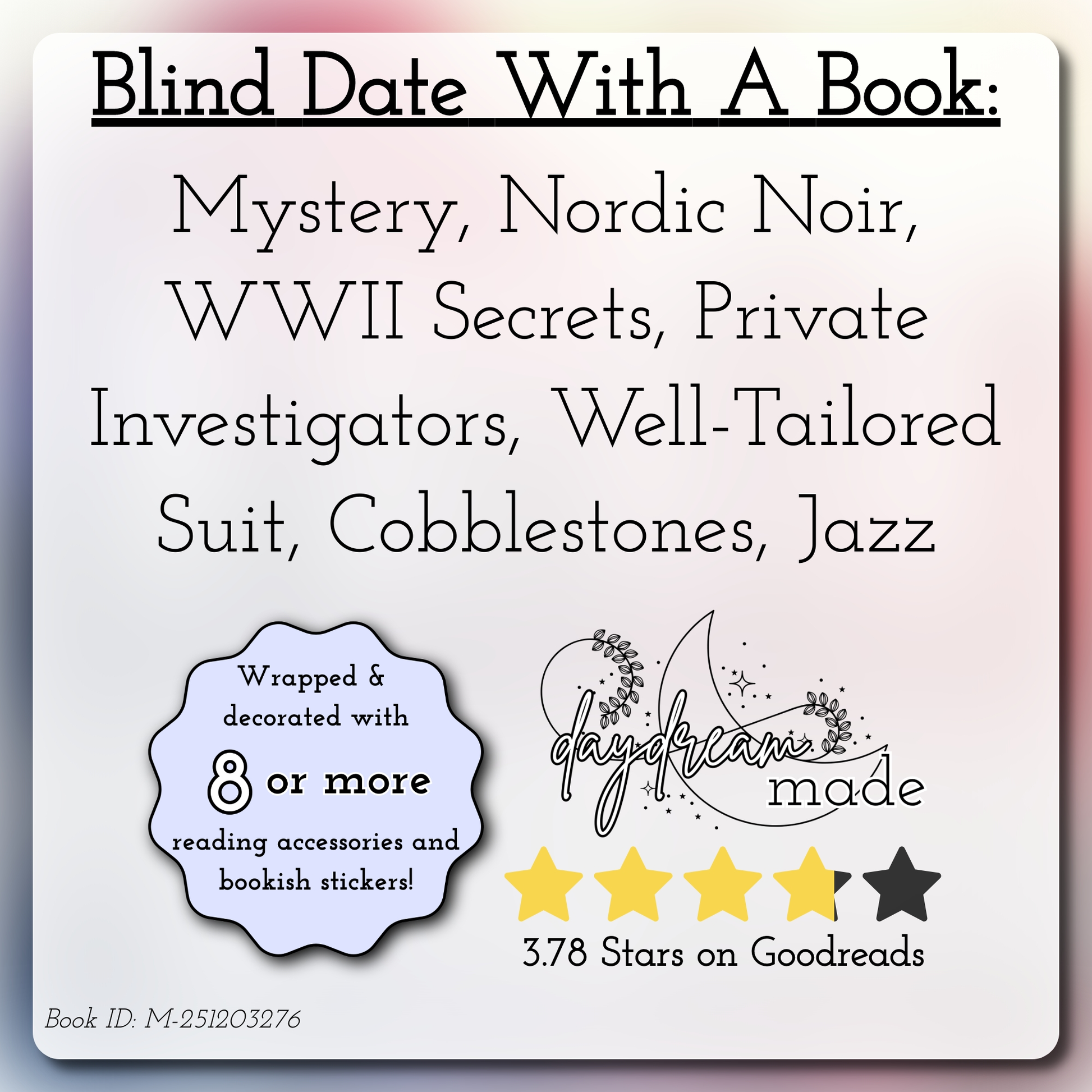 Blind Date With A Book that includes the following themes: Mystery, Nordic Noir, WWII Secrets, Private Investigators, Well-Tailored Suit, Cobblestones, Jazz